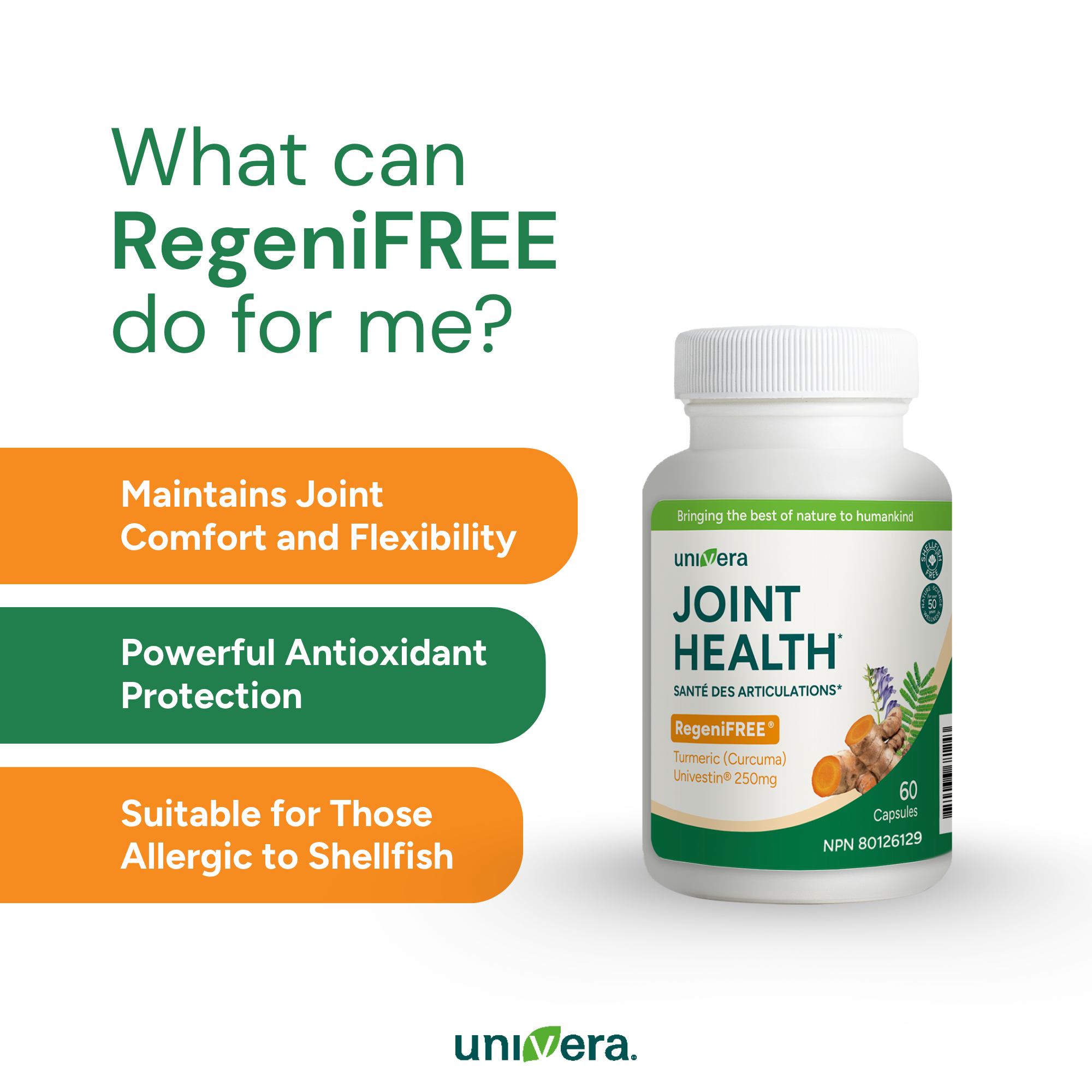 Univera Joint Health supplement bottle with promotional text on a white background