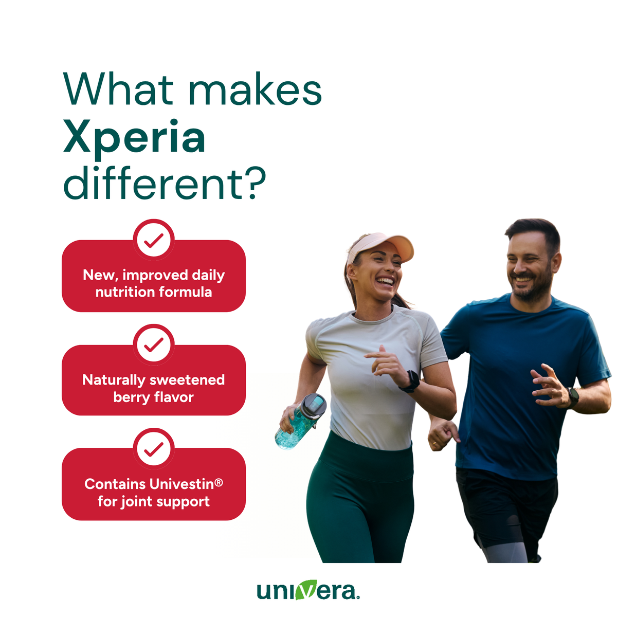Two people running with a product advertisement for Xperia, highlighting new features and benefits.